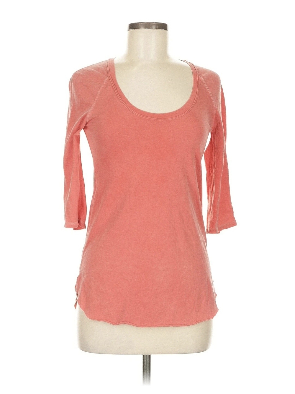 Stateside Coral Orange Scoop Cold Shoulder Neck 3/4 Sleeve Tee Medium